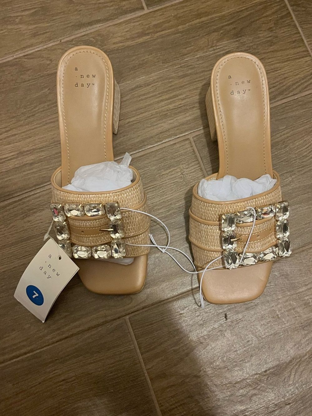 a new day Beige Embellished Buckle Slide Mules size: 7